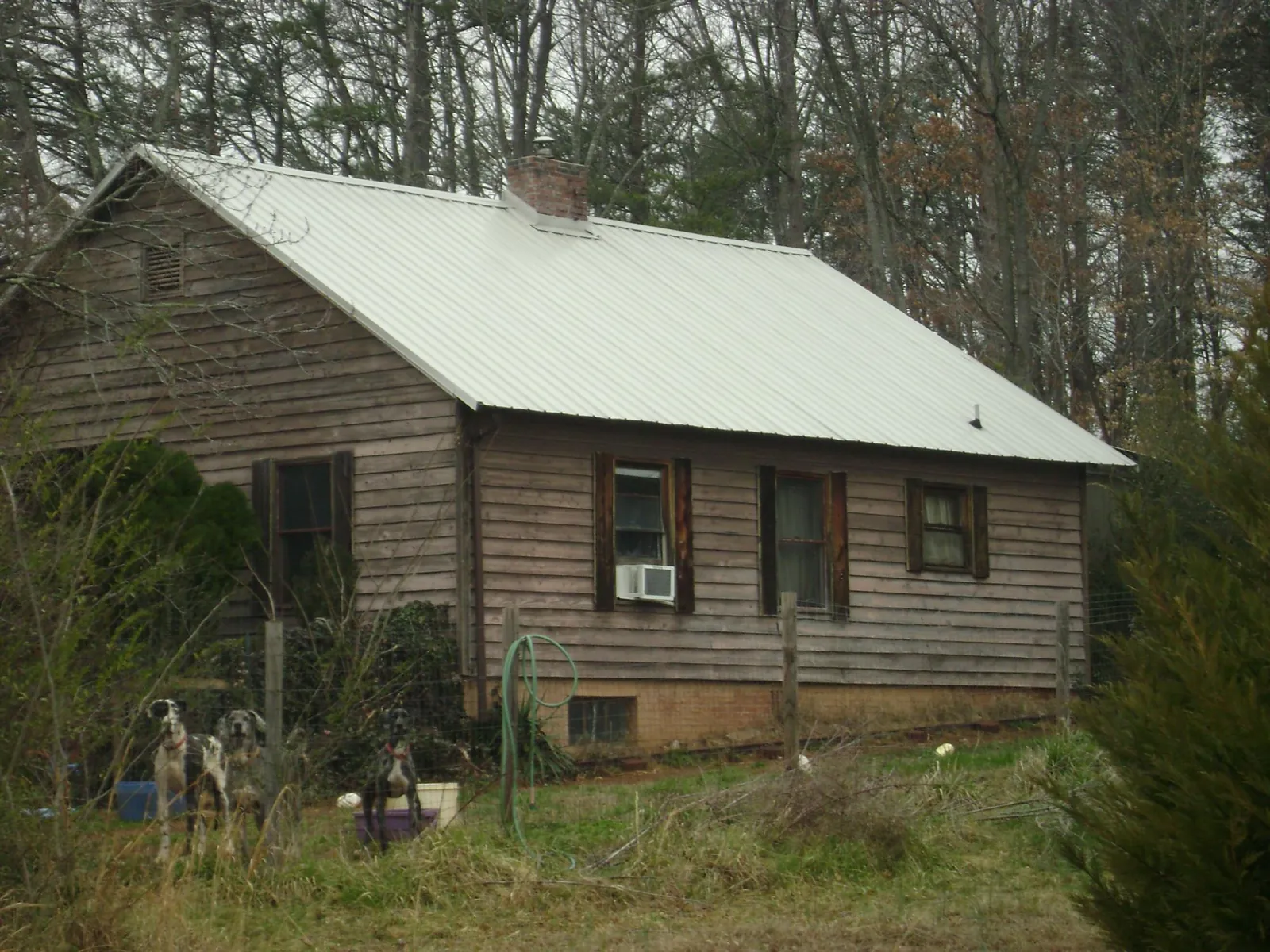 White metal roof on an old wood sided farmhouse, from a Asphalt Shingle Roof Repair job in Dalton
